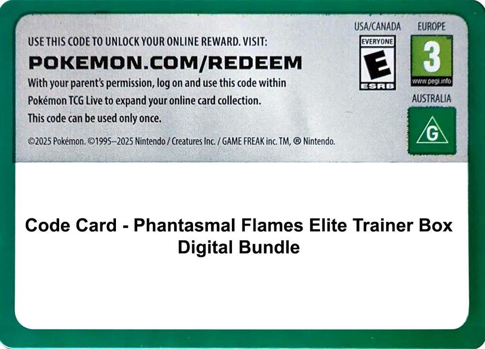Code Card - Phantasmal Flames Elite Trainer Box Digital Bundle