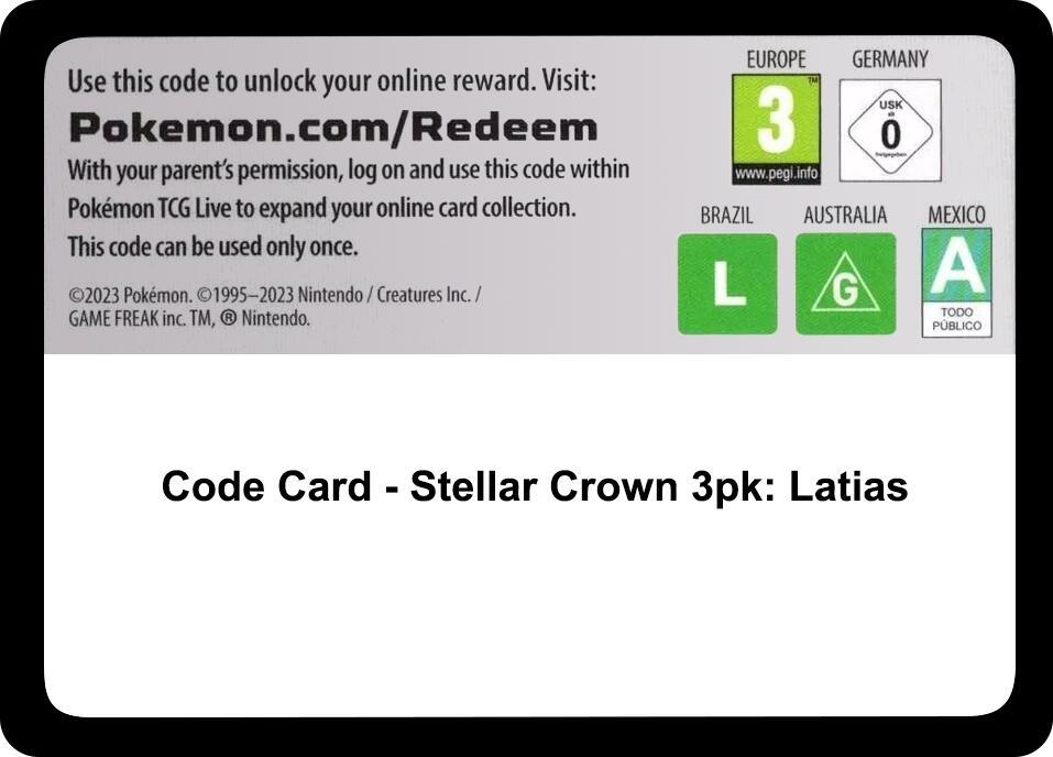 Code Card - Stellar Crown 3 Pack Blisters [Latias]