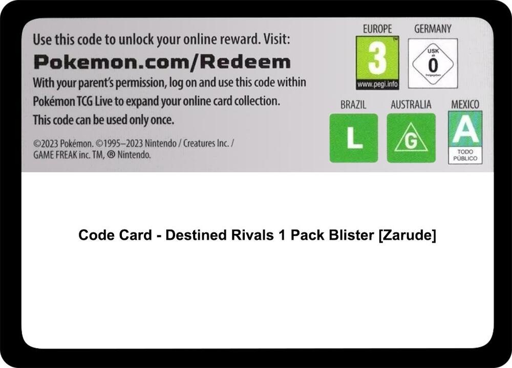 Code Card - Destined Rivals 1 Pack Blister [Zarude]